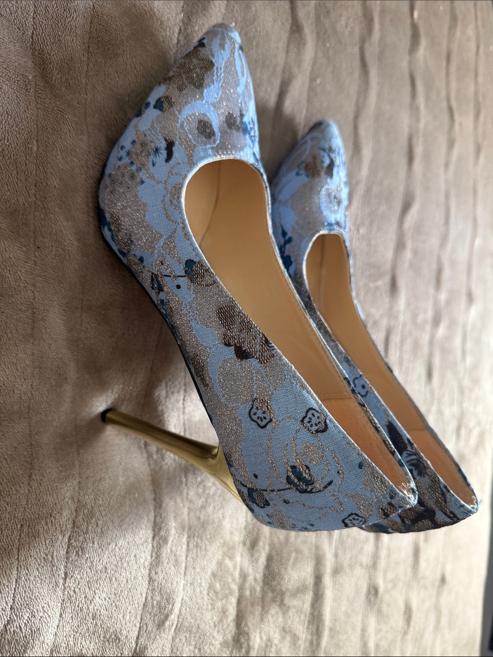 Blue Floral Pointed-Toe Stiletto Pumps